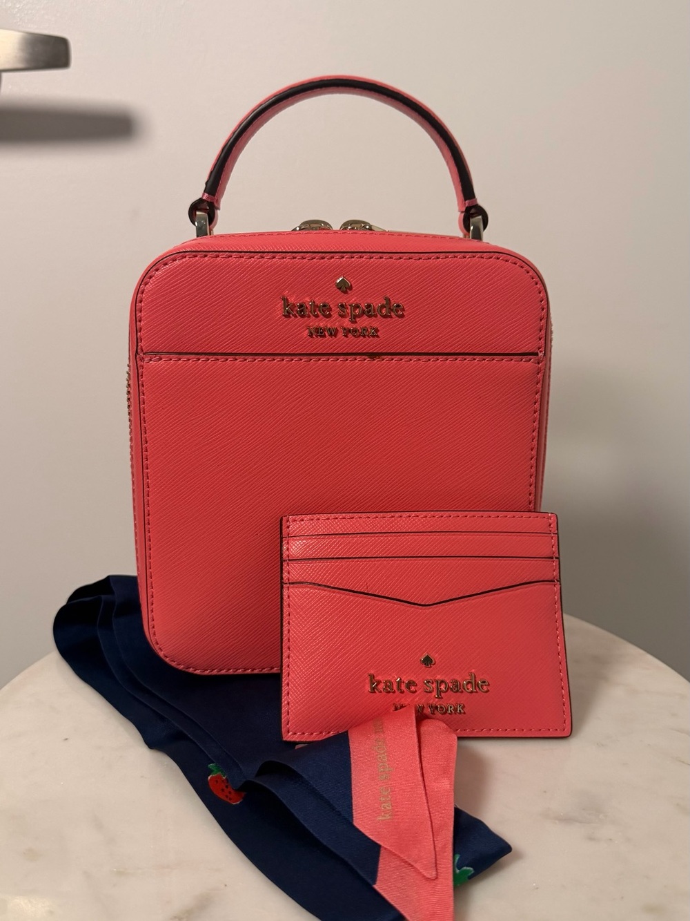 Kate Spade Vanity Crossbody + Card Holder + Strawberry Twilly 3-Piece Set